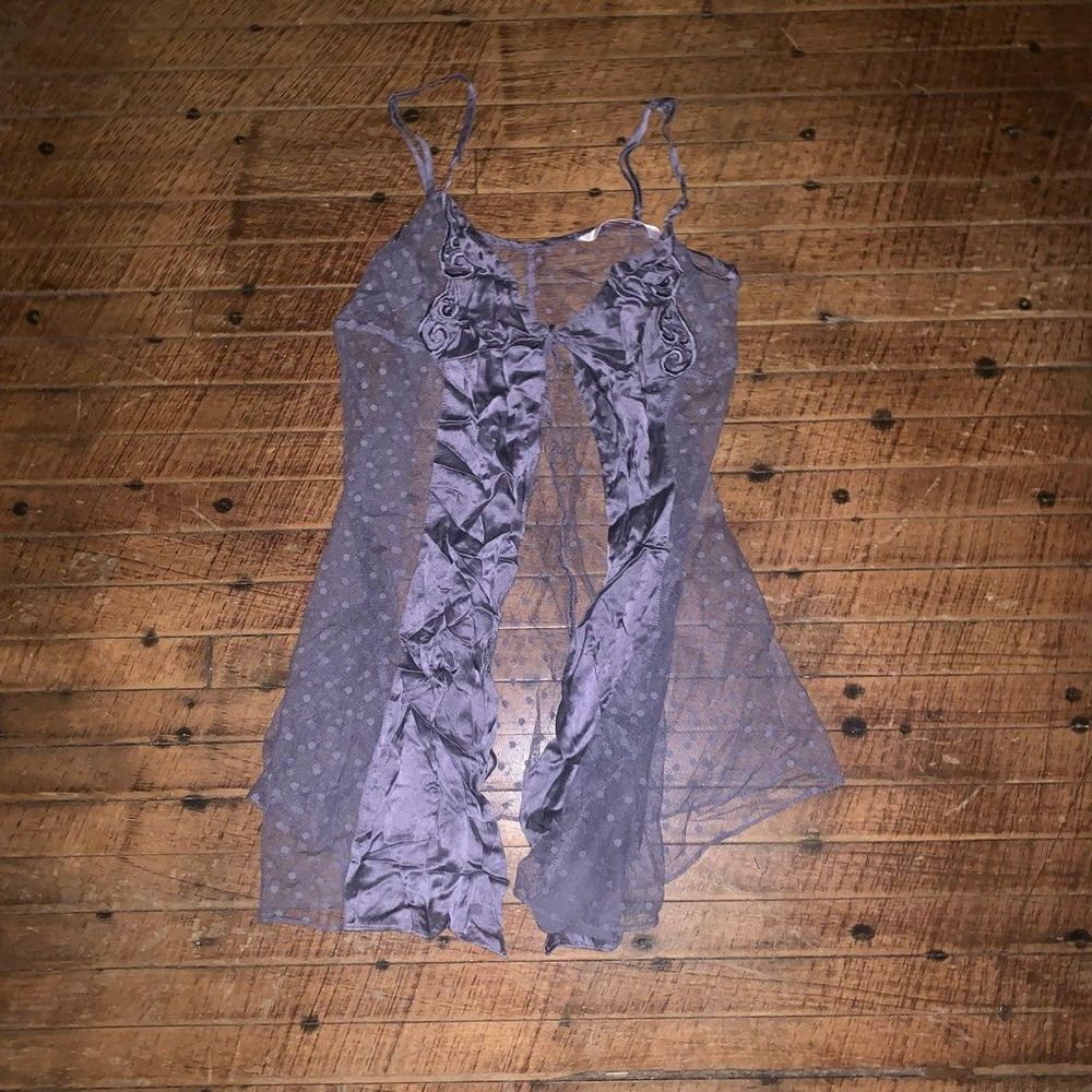 Victoria’s Secret purple polka dot silky flower tie front M negligee